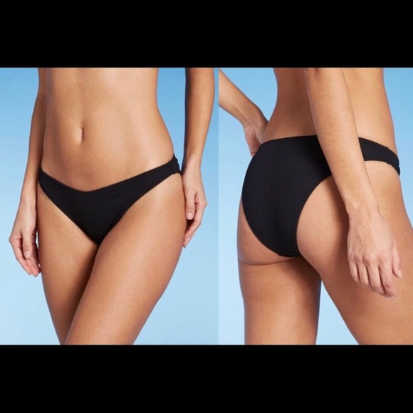 Shade & Shore Black High Leg Cheeky Bikini Bottoms - Picture 1 of 7